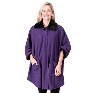 Le Moda Women’s Fur Trim Polar Fleece Shawl Cape